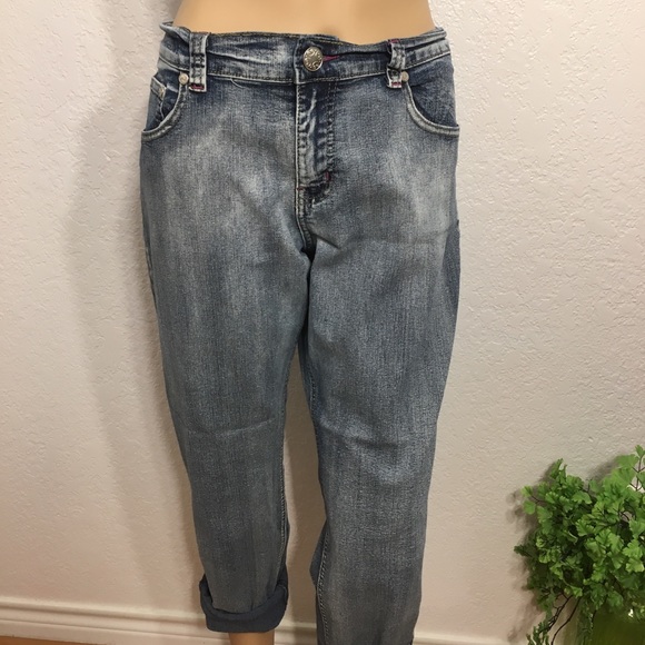 Sapphire Red Embellished Blue Jeans Size 15/16 - Picture 5 of 8